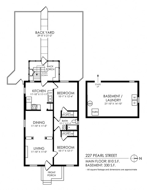 Floor plan for 2 beds, 1 bath, 1140 sqft